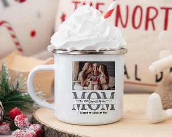 Personalized Photo Mom Mug, We Love You Mom Custom Picture Coffee Cup, Kids Names Mother's Day Gift