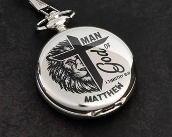 Man Of God Christian Bible Verse - Personalized Pocket Watch