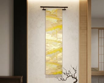 Antieke Japanse obi-tafelloper 180 cm | Wandtapijt met brugmotief | Nagemaakte zijden kimono-obi | Gemaakt in Japan
