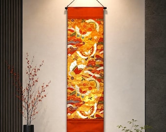 Japanese Pattern Tapestry 31×105.5cm Standing Wave Floral Butterfly Obi Remake Made in Japan