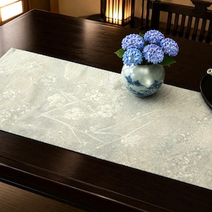 Vintage Hon Saga Nishiki Silk Obi Table Runner 31x91cm, Korin Plum Pattern, Japanese Table Centerpiece, Kimono Obi Remake, Made in Japan