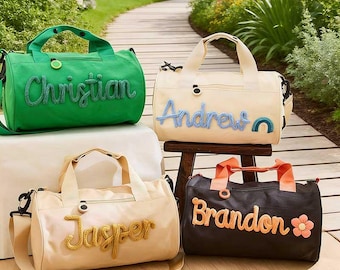 Bestickte Reisetasche: Chunky Yarn Name Tote, Wasserdichte Oxford-Sporttasche