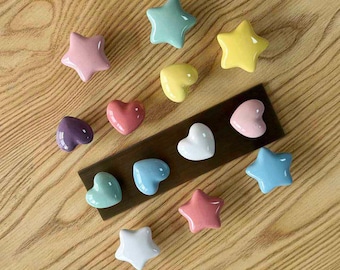 Ceramic Heart Star Drawer Knobs: Scandinavian Nursery Cabinet Pulls