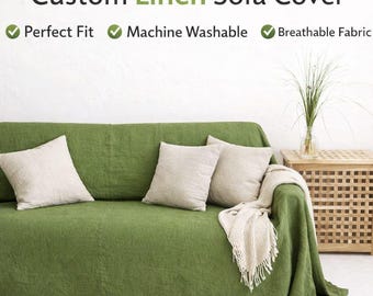 Linen Loose Sofa Cover - Boho linen Couch Throw Slipcover, Linen Couch Cover - Custom Extra Large Sofa Cover Couches & Loveseats