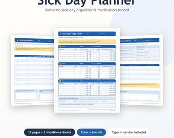 Sick Day Planner for Multiple Kids | Medication Tracker, Symptom Log (PDF/Type-In)