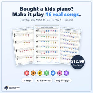 46 färgkodade pianosånger för barn + 92 ljudspår + Play-Along-app | Listen & Play Deluxe