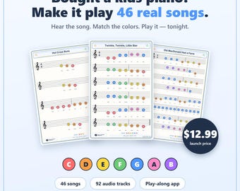 46 Color-Coded Piano Songs for Kids + 92 Audio Tracks + Play-Along App | Listen & Play Deluxe