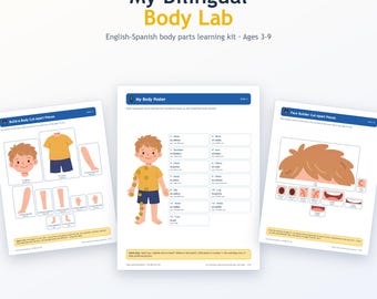 Bilingual Body Parts Learning Kit, Spanish English Activity, Preschool Homeschool Printables