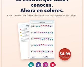 Cielito Lindo Color-Coded Sheet Music, Xylophone Piano PDF (Spanish)