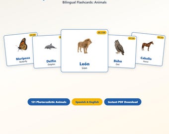 Bilingual Animal Flashcards Spanish-English | 151 Printable Cards for Toddlers