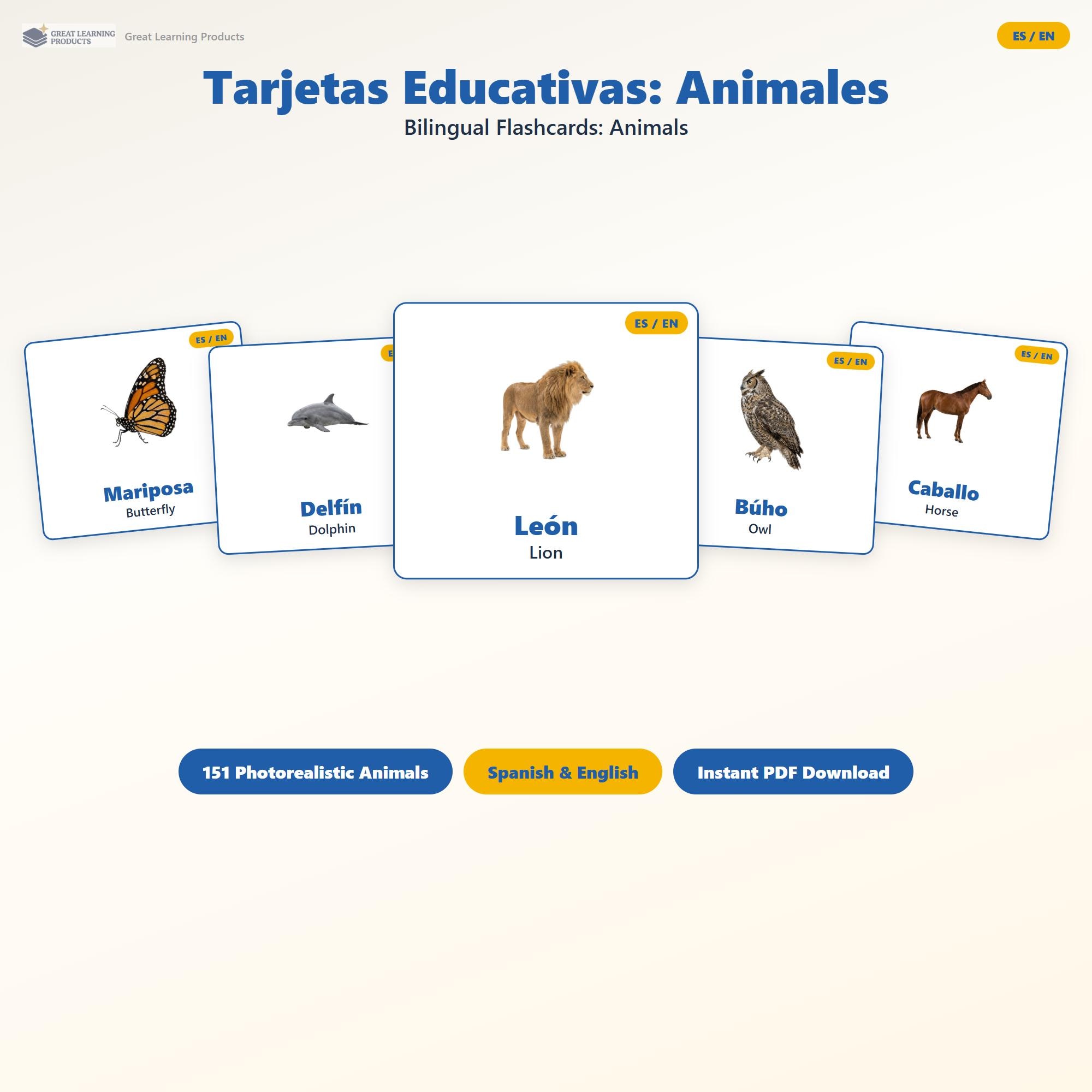 Bilingual Animal Flashcards: 151 Spanish-English Printable Cards