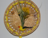 Yellow Finch in a Wicker Basket Wall Hanging