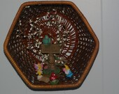 Fairy Garden in a Wicker Basket Wall Hanging