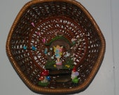 Fairy Garden in a Wicker Basket Wall Hanging