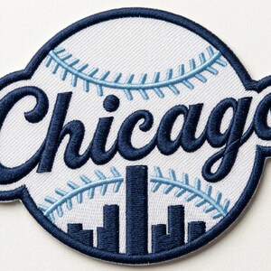 Chicago Baseball Patch, Embroidered Iron On Patch for Jackets, Vintage Sports Skyline Decal, Custom Team Apparel