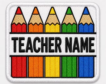 Parche personalizado para profesor/a: Insignia bordada con forma de lápiz (para planchar)