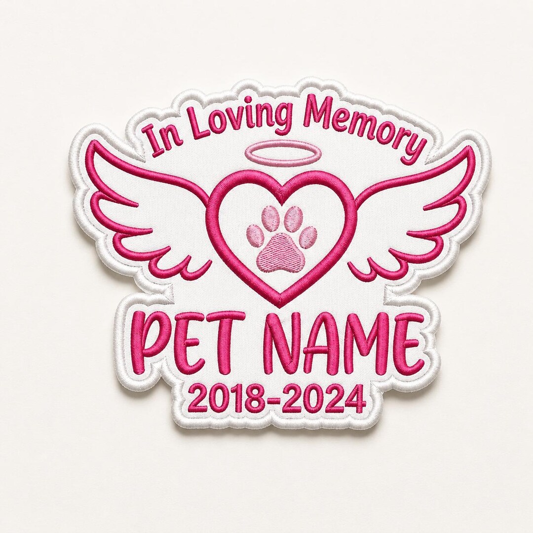Custom Pet Memorial Patch Angel Wings Paw Print Name, Personalized Dog ...
