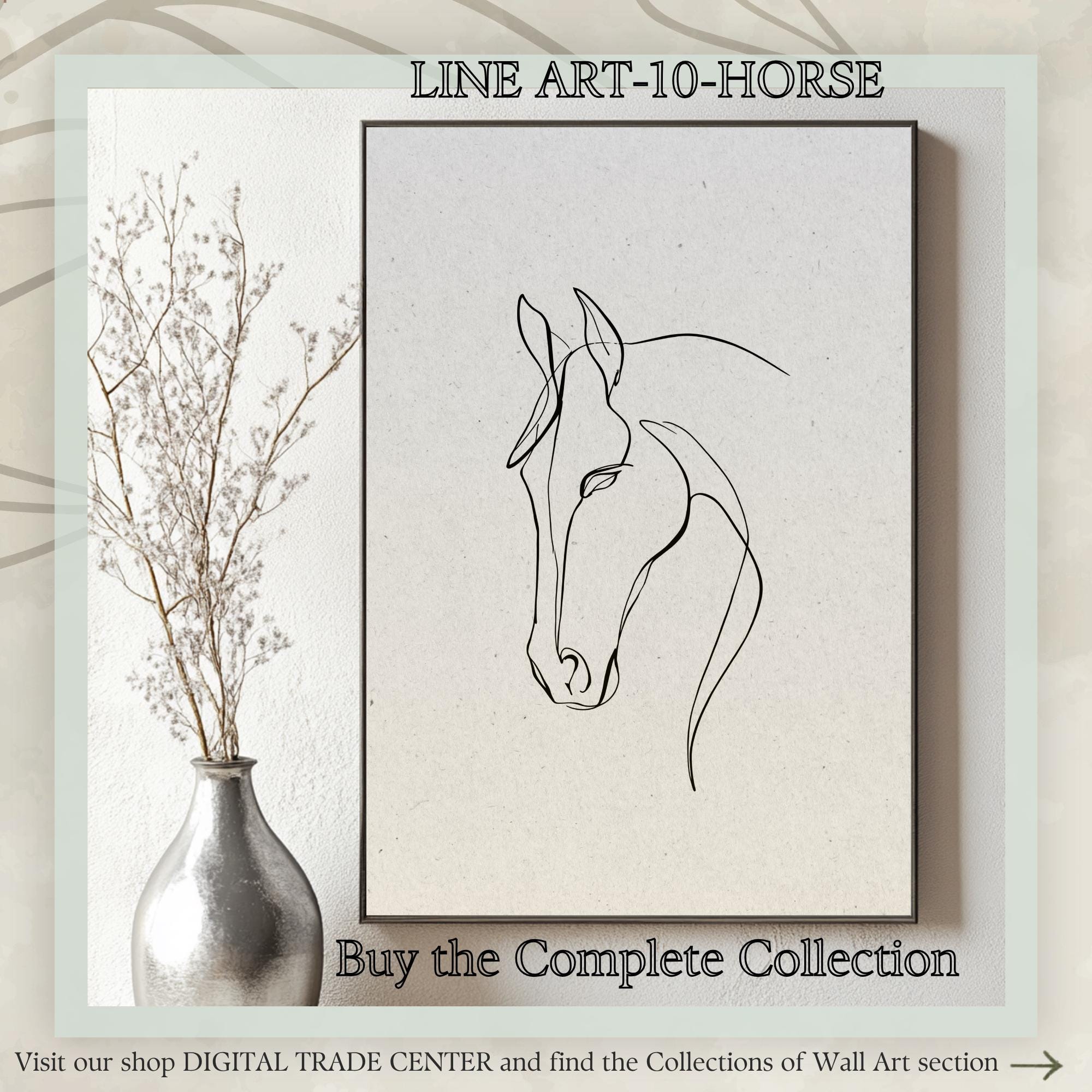 Minimalist Line Art Print | Hand Drawn Horse Wall Decor | Modern ...