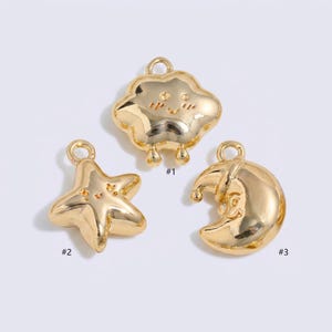 10PCS Gold Cute Cloud Star Moon Charms, Kawaii Celestial Pendant Set, Mini Brass Drop Components for DIY Earrings Necklace Bracelet