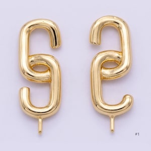10 Pairs Gold Chain Link Stud Post Findings, 28mm Decorative Earring Posts with Bottom Loop, Statement Stud Base for DIY Drop Earrings
