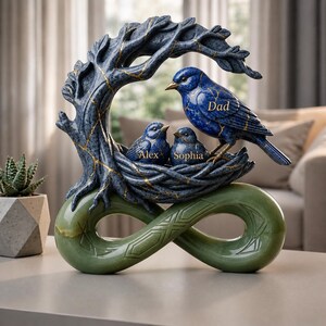 Personalisiertes blaues Vogel-Nest Kintsugi Acrylblock, kundenspezifische Daddy & Kinder Infinity-Plakette, Lapis Lazuli Art-Familie, Vatertagsgeschenk 2026
