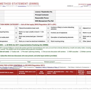 SWMS (SWP) Template