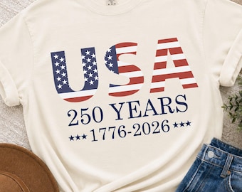 USA 250 Years Shirt, Patriotic Flag Tee, Independence Day 1776-2026