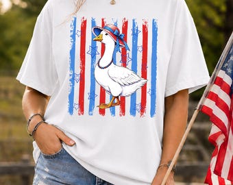 Patriotic Goose Shirt, USA Farmhouse Animal Tee, Fourth of July Outfit