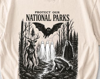 Protect National Parks Shirt, Cryptid Forest Creatures Tee, Vintage Nature Lover Gift
