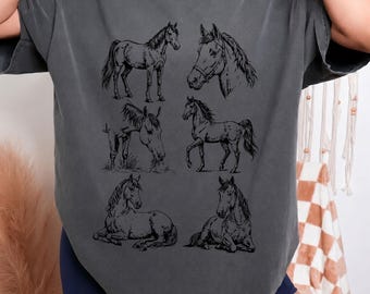 Vintage Horse Sketch Shirt, Hand Drawn Equestrian Graphic Tee, Western Cowgirl Apparel