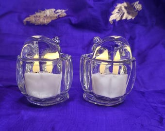 Vintage glass Avon squirrel votive candle holders  -Set of 2