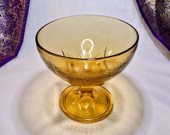Hazel Atlas Pebblestone gold glass goblet candy dish