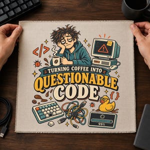 Turning Coffee Into Questionable Code Programmer PNG, Funny Tired Coder Design, Retro Software Developer Graphic