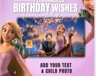 Tangled Rapunzel Birthday Video Template, Editable Canva Birthday Wishes Video with Child Photo, Princess Digital Invitation