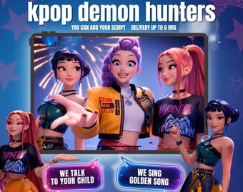 Kpop demonenjagers praten over een gepersonaliseerde verjaardagsvideo voor kinderen | Kpop huntrix Saja Boys, Rumi, Zoe, Mira | Cadeau met personages van Golden Party