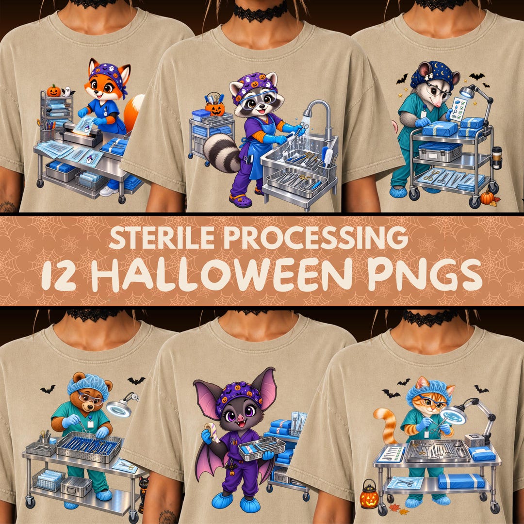 Cute Halloween Animal Sterile Processing PNG Bundle, 12 Costumed SPD ...