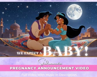 Gepersonaliseerde Aladdin-zwangerschapsaankondigingsvideo | Babyonthulling op maat | Jullie namen ingesproken | Levering op dezelfde dag | Geanimeerde babyaankondiging