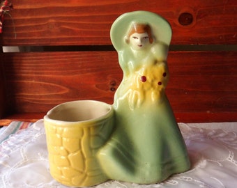 Southern Belle at Wishing Well Planter, Vintage Shawnee Green Rebecca at the Well Planter