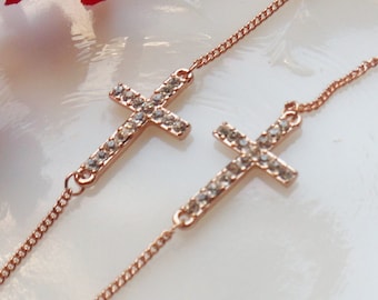 CLEARANCE Two Rhinestone Gold Cross Chains, Needs Repair Broken Chains, Broken Vintage Jewelry Craft Supply