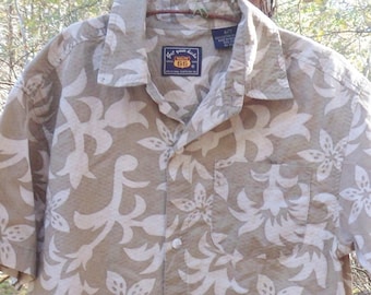 Get Your Kicks on Route 66 Button Down Shirt, Vintage Tan and Beige Hawaiian or Camo Cotton Shirt, Youth Size Boys 6-7