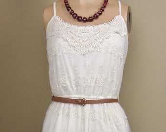 white lace dress with brown belt 20 Little Lace Dress ideas