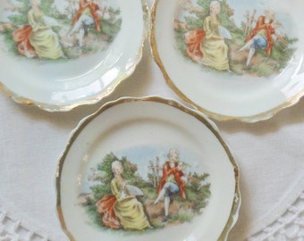 Three Courting Couple Coasters, Fine China Victorian Style Coasters, Occupied Japan Porcelain Coasters