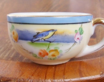 Childs Noritake M Teacup, Small Vintage Morimura Doll Party Cup with Blue Bird