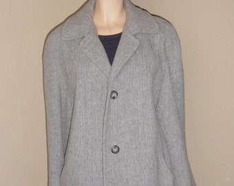 Herman Kay Wool Blend Winter Jacket, Vintage Heather Gray PeaCoat, Size 12