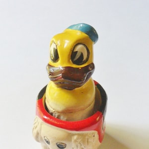 CLEARANCE Donald Duck Pencil Sharpener, Ceramic Figurine Sharpener with Spring Action Head Shavings Removal, Has a Chip