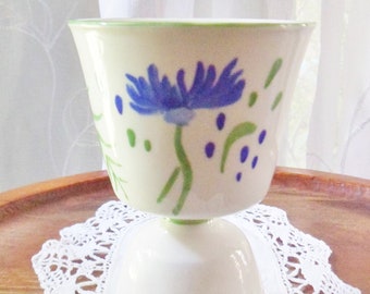 Blue Flower Double Egg Cup, Hand Painted Art Deco Vintage Egg Server