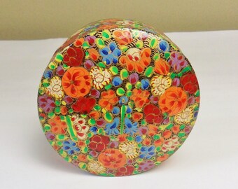 Kashmir Lacquer Box, Colorful Hand Painted Floral Trinket Box, Vintage Art Box