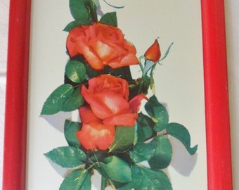 Red Rose Metal Serving Tray, Vintage Mid Century Floral Tray with Roses