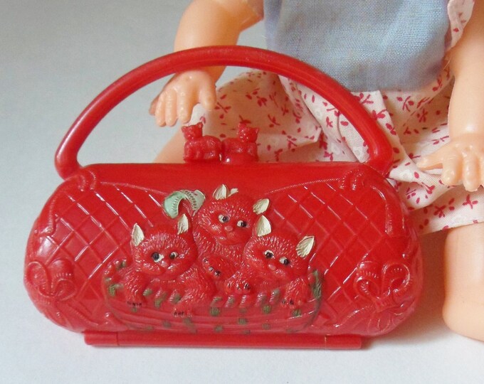 Red Toy Purse With Kittens Childs Hard Plastic Top Handle Etsy