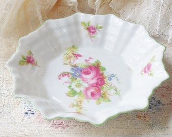 Shelley Bone China Side Bowl, Small Fluted Side Dish, Hulmes Rose Pattern 13240, Vintage Formal Meal China